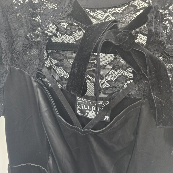 Killstar Gothic Dark Black Lace Bow Neck Wednesday Large - Picture 3 of 16